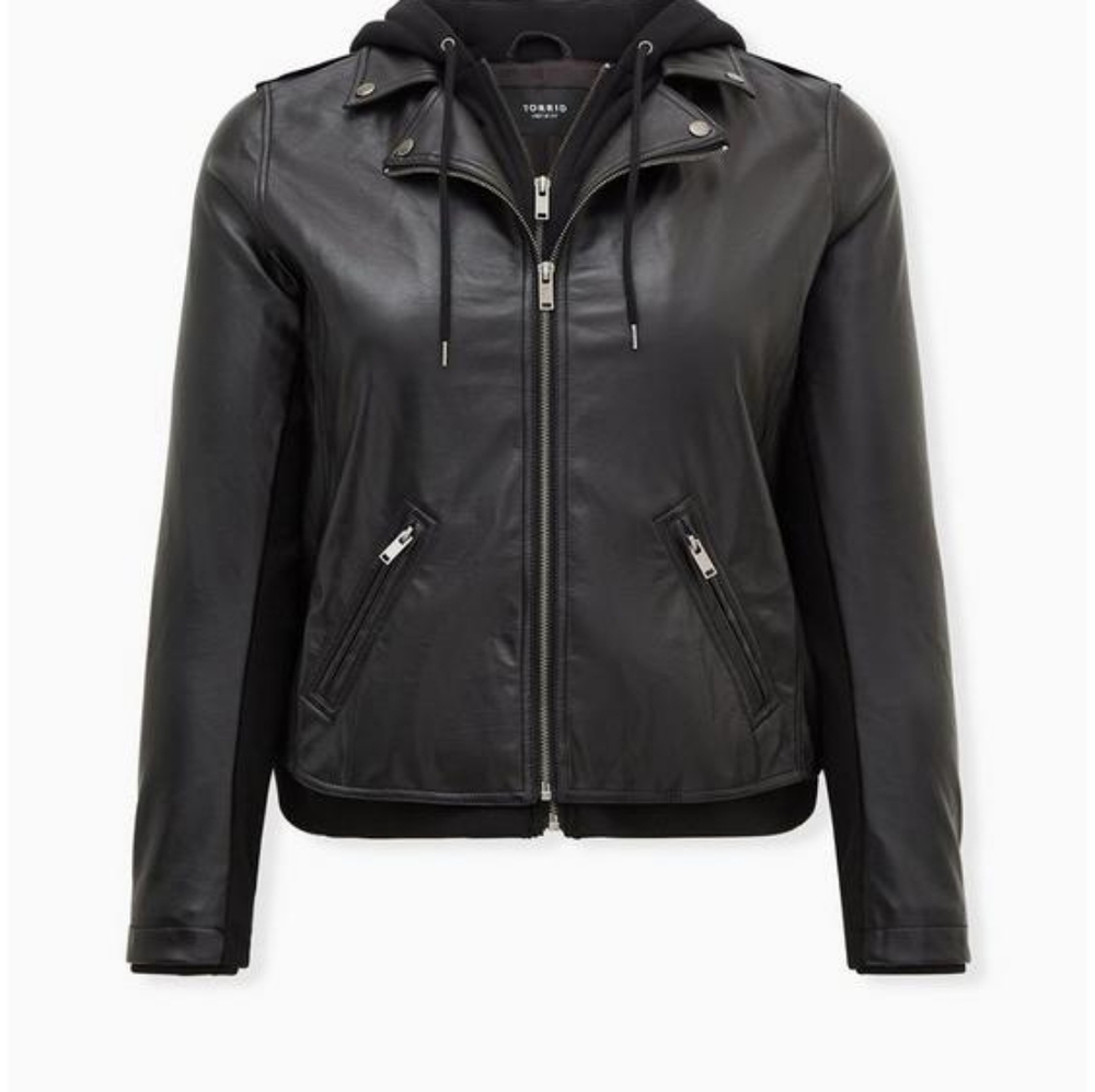Torrid Mixed Media Hooded Moto Jacket